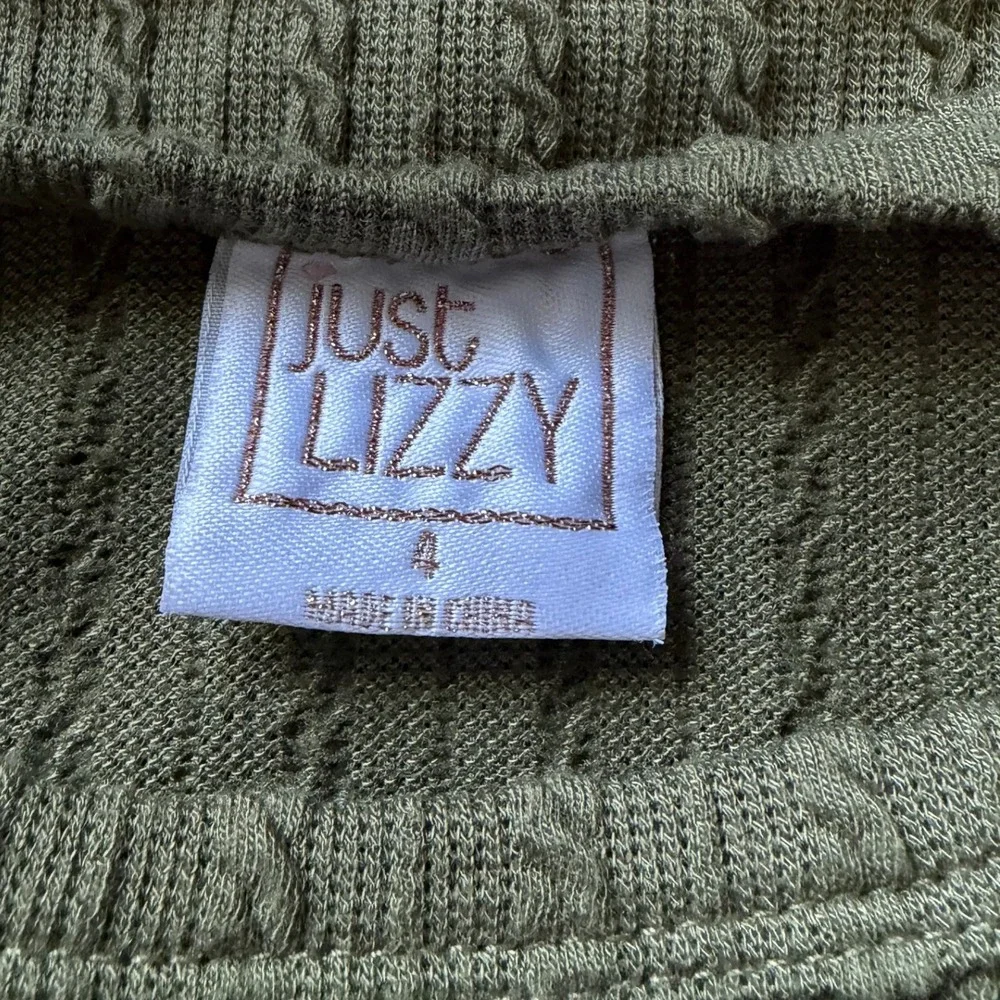 Just Lizzy Girls Olive Green Cable Knit 2-Piece Set Twist Top Flare Pants 4